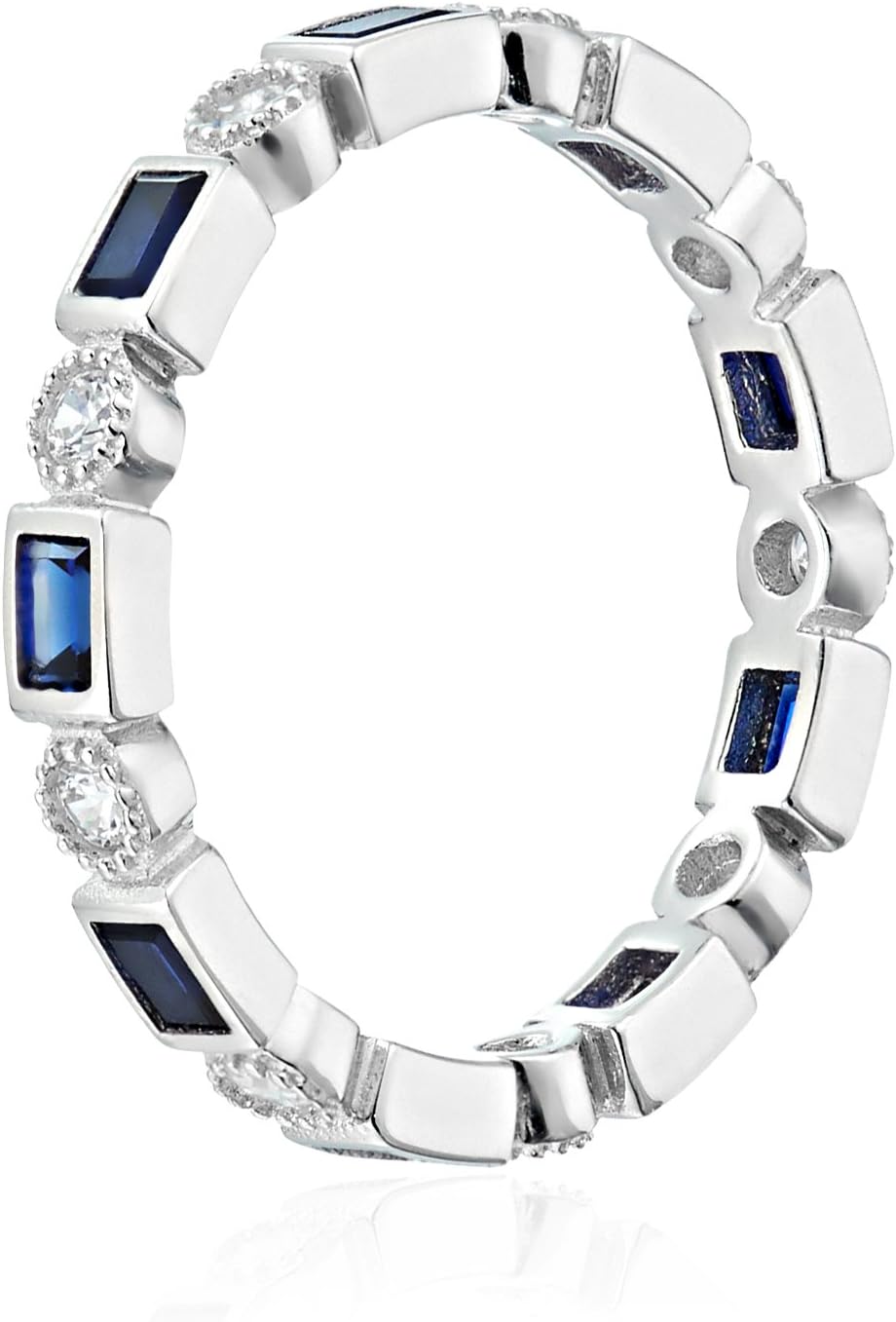 Amazon Essentials Platinum-Plated Sterling Silver Created Gem Eternity Band Ring set with Infinite Elements Cubic Zirconia Accents - Image 2