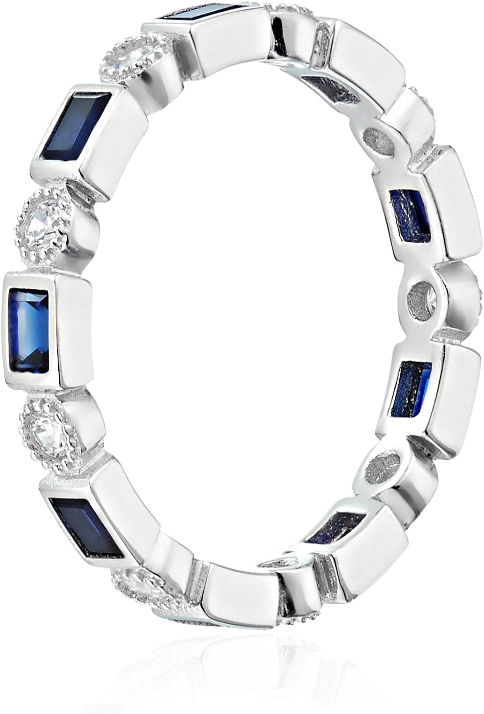 Platinum-Plated Sterling Silver Created or Genuine Gemstone All-Around Band Ring set with Swarovski Zirconia Accents : Clothing, Shoes & Jewelry