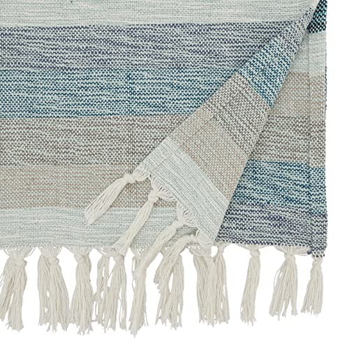 SARO LIFESTYLE Striped Table Runner with Fringe - Woven Cotton Blend Table Runner for Dining Table, Kitchen Table, Farmhouse and Rustic Home Décor, 16"x72", Aqua by SARO LIFESTYLE - Image 2