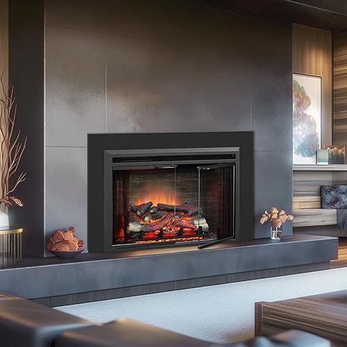 Miniatura 2 de PuraFlame Klaus - Chimenea eléctrica de 33 x 21 pulgadas con kit de molduras, sonido crepitante de fuego, tronco de resina, puerta de vidrio y