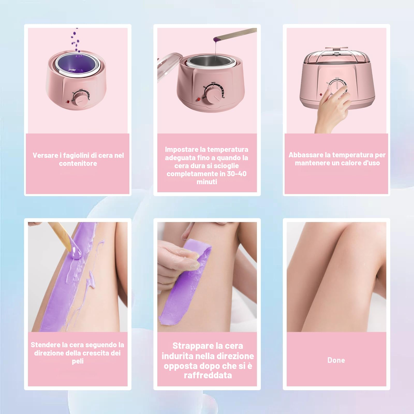 Kit per ceretta, vaso di cera per depilazione, kit scaldacera per ceretta professionale, 5 confezioni di perline di cera e 20 applicatori, macchina per ceretta indolore per ceretta su tutto il corpo