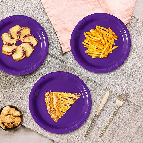 Image of Purple Disposable Paper Plates, 7 Inch Dessert Cake Plates, 50 Count Bulk