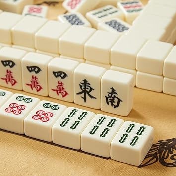 Foke Beginner Mahjong Set with Dice - Perfect for Mahjong Games, Table Games, Home or Travel Play. Includes 144 Mahjong Tiles and Score Sticks - Portable Mahjong Set 30#, White
