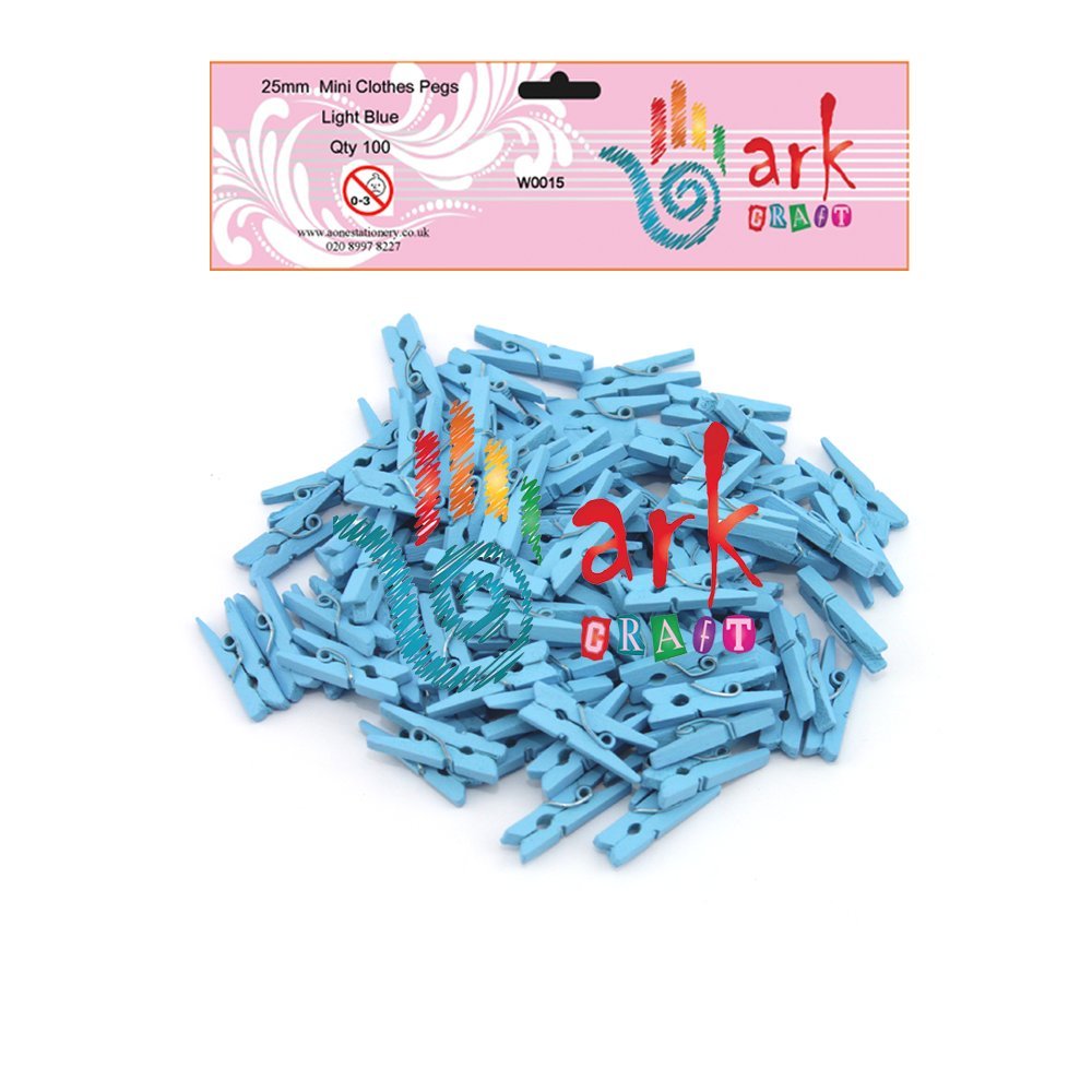 Ark Light Blue 100 Mini Wooden Pegs (Light Blue)