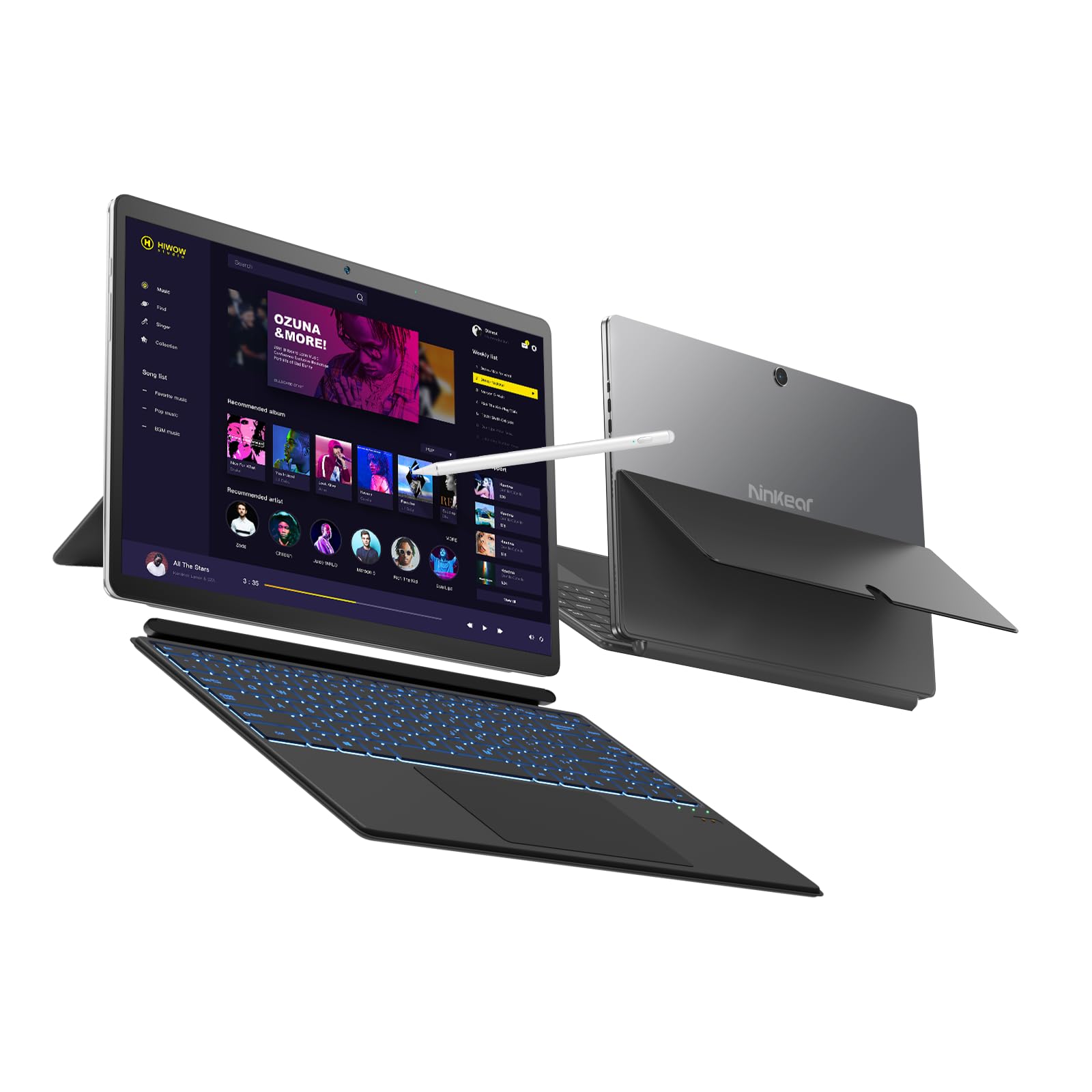 Ninkear T40 2in1 Detachable 2-in-1 Laptop Tablet TouchScreen Intel N100 up to 3.40 GHz 14 inch FHD with stylus 16GB DDR5+512GB SSD RGB backlit keyboard Wifi 6 Windows 11