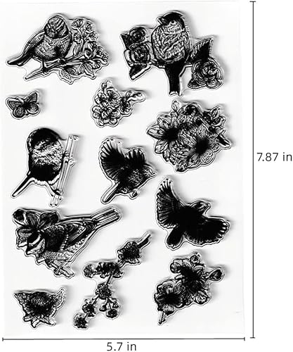 Miniatura 2 de 6 sellos transparentes de pájaros, flores, flores, hojas, patrón de sellos transparentes para decoración de tarjetas de vacaciones y álbum de