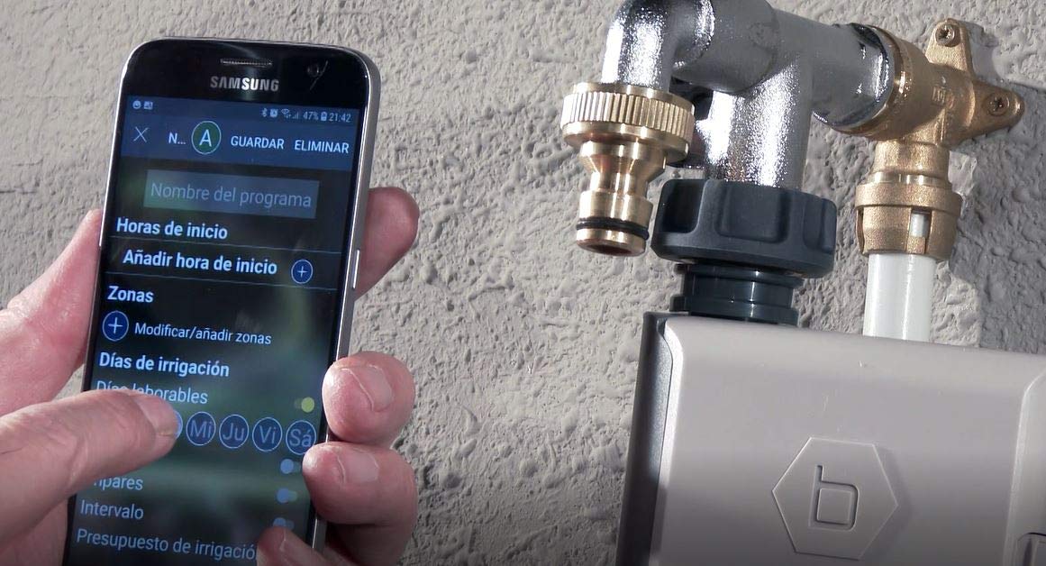 Orbit B-Hyve 94990-Programador Inteligente de riego con Enchufe Wi-Fi para Grifo de Manguera, Gris