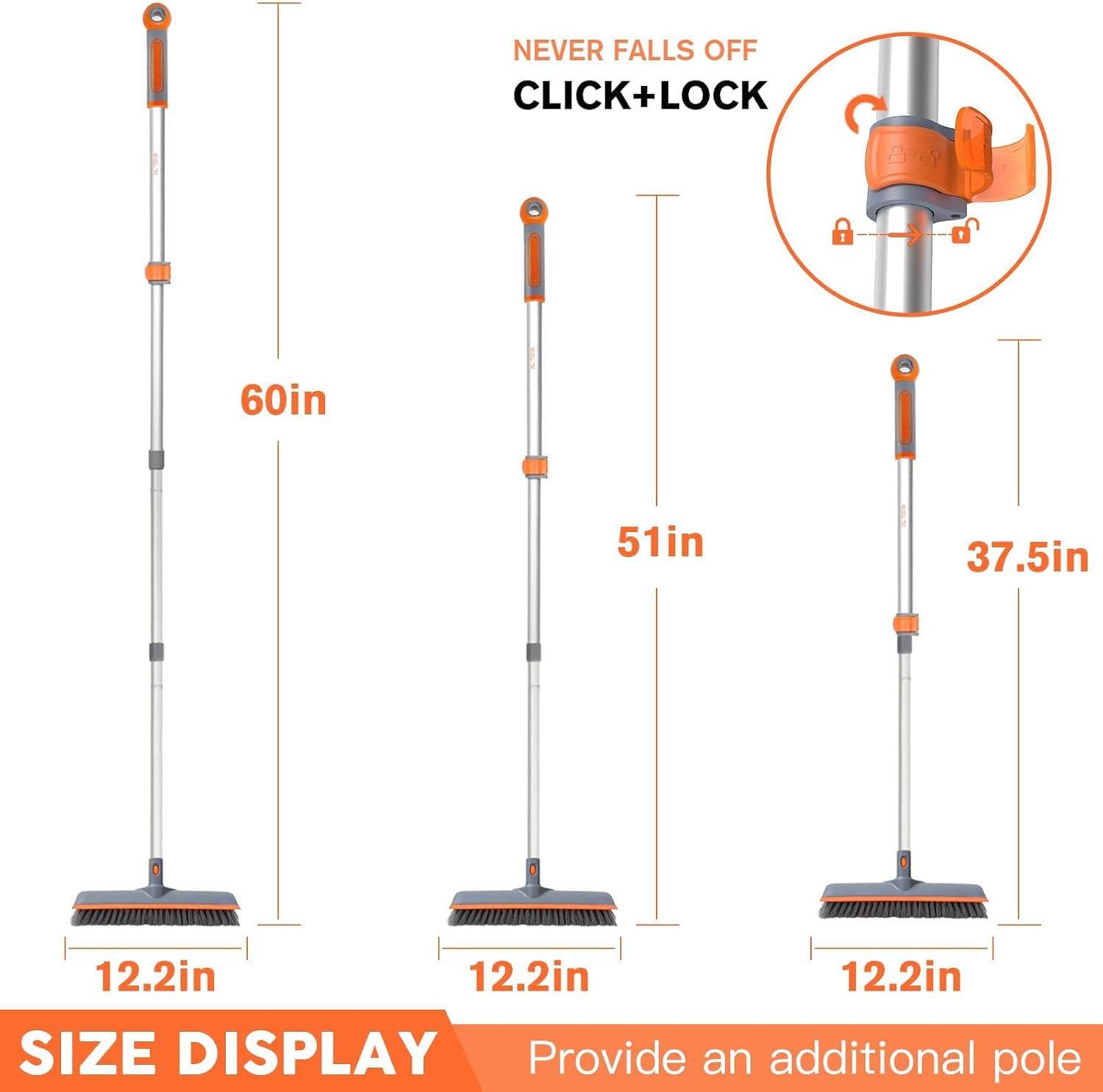 Eazer 2-in-1 Long Handle Floor Scrub Brush, Soft/Hard Bristle Deck Brush with Squeegee, Garage Floor Cleaner for Tile/Concrete, Indoor/Outdoor for Kitchen, Bathroom Pool Deck - 12" W/60" H image 5