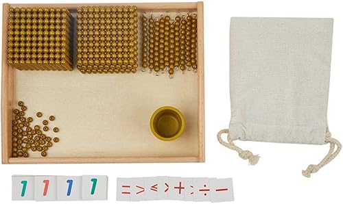 Miniatura 5 de Kghios Montessori Matemáticas Cuentas Juguetes Materiales para Niños Pequeños Cuentas Doradas y Tarjetas Materiales Banco Juego Mil Cubo Sistema