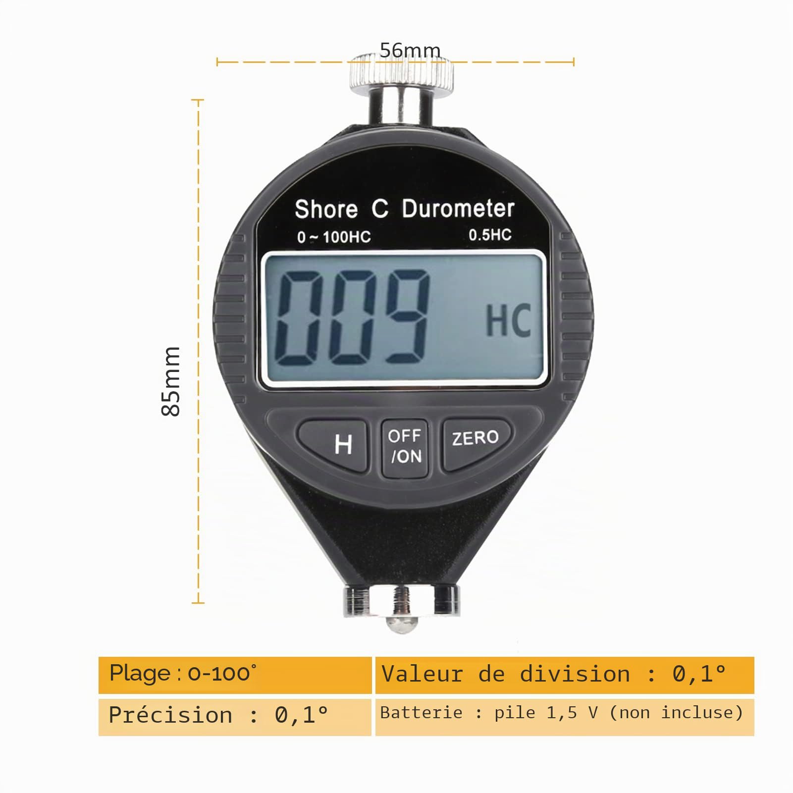 Duromètre LCD, Duromètre Digital 100HD Shore, type C, pour mesurer la dureté du caoutchouc, du gel de silice, des pneus et du plastique
