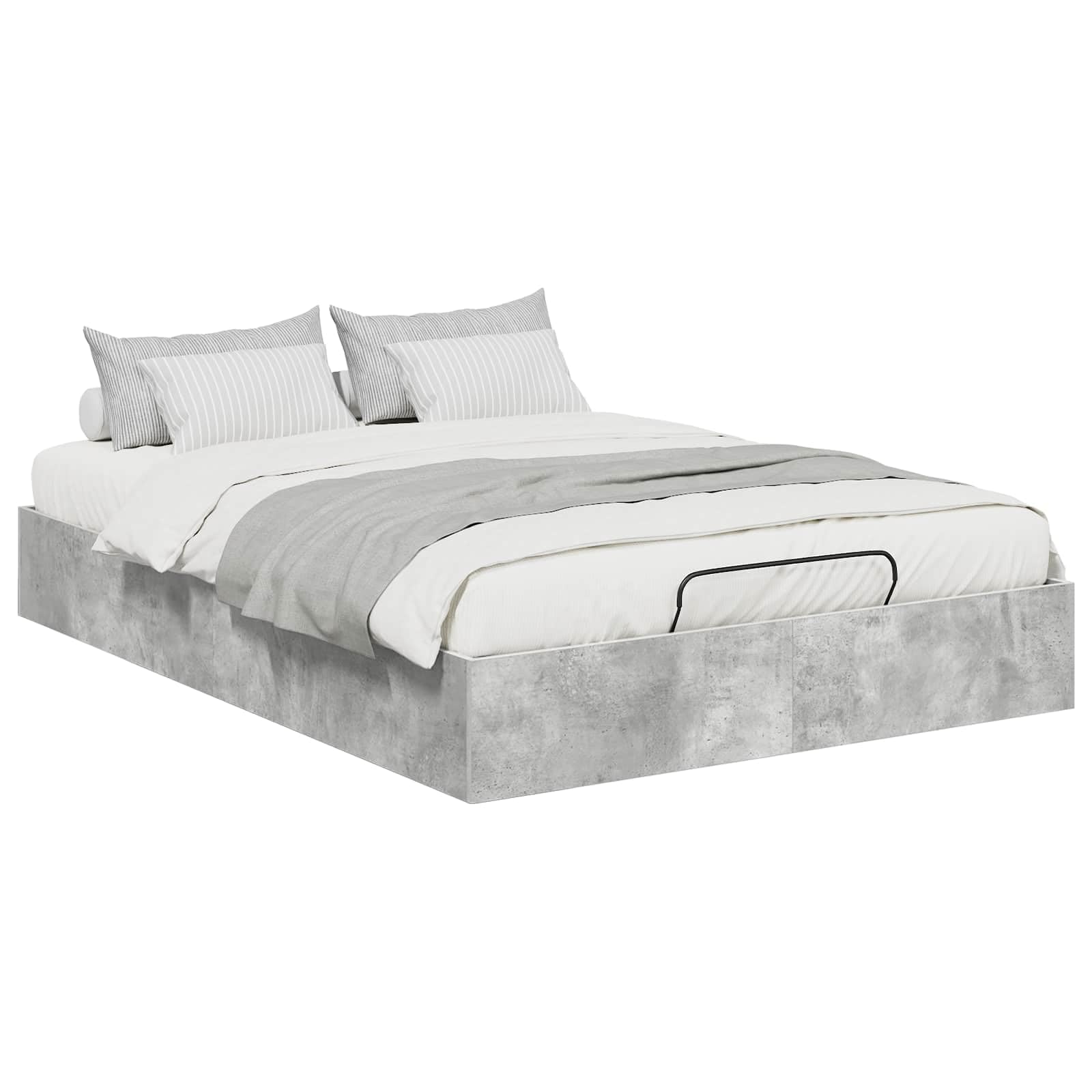 Ottoman, struttura per letto in cemento grigio, 203 x 140 x 25 cm, materiale in legno con meccanismo di sollevamento a gas, telaio per materassi Queen per spazio spazioso, base moderna per