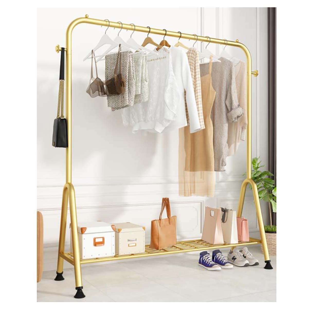 GTHTUHFD Clothes Stand Garment Coat Rack, For Retail Store - Freestanding Metal Hanging Rail Clothing Rack, For Corridor Bedroom Gold-150Cm