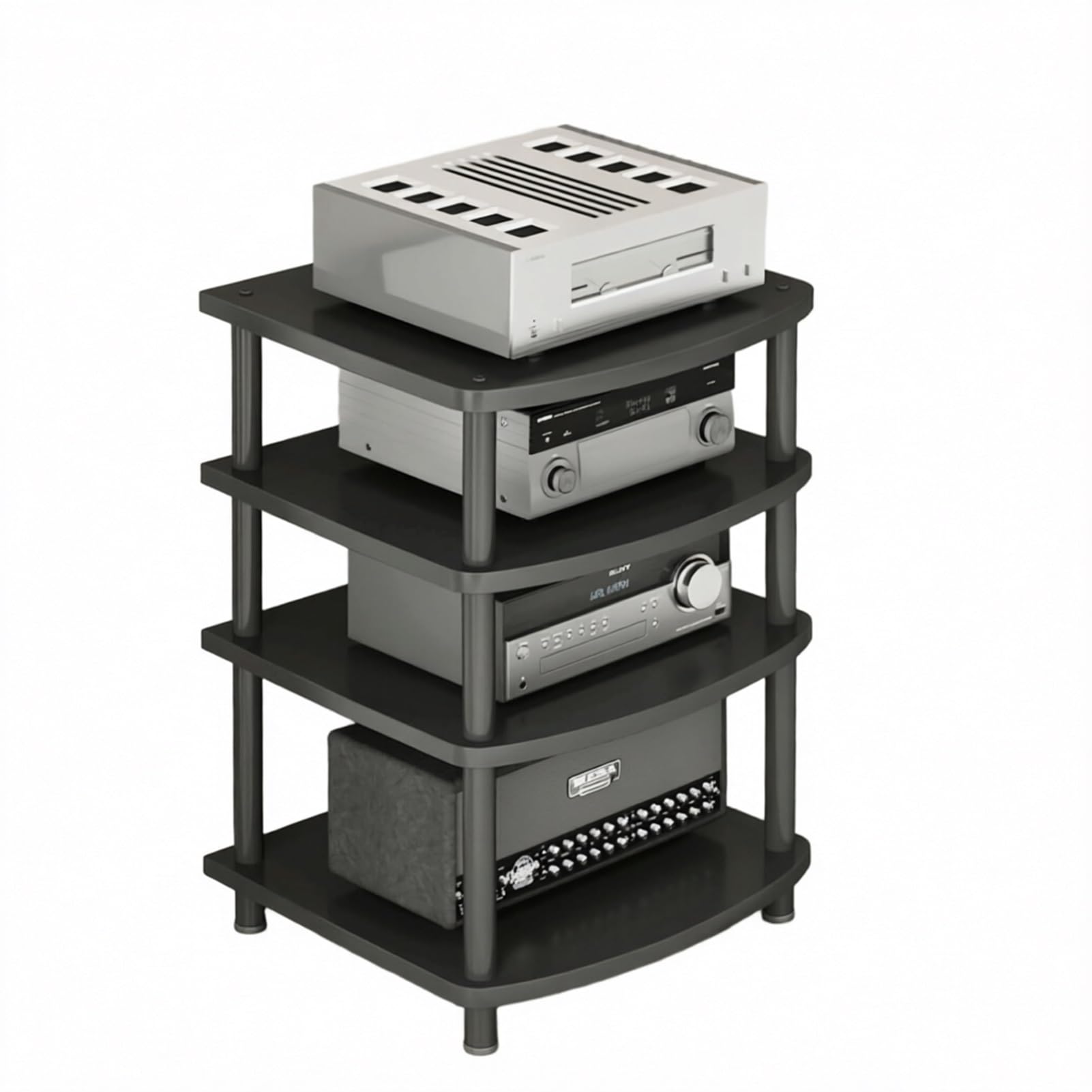 Supporto AV multimediale a torre regolabile in altezza, ripiano per console di gioco TV, lettore CD/giradischi, per home cinema studio (4 livelli)