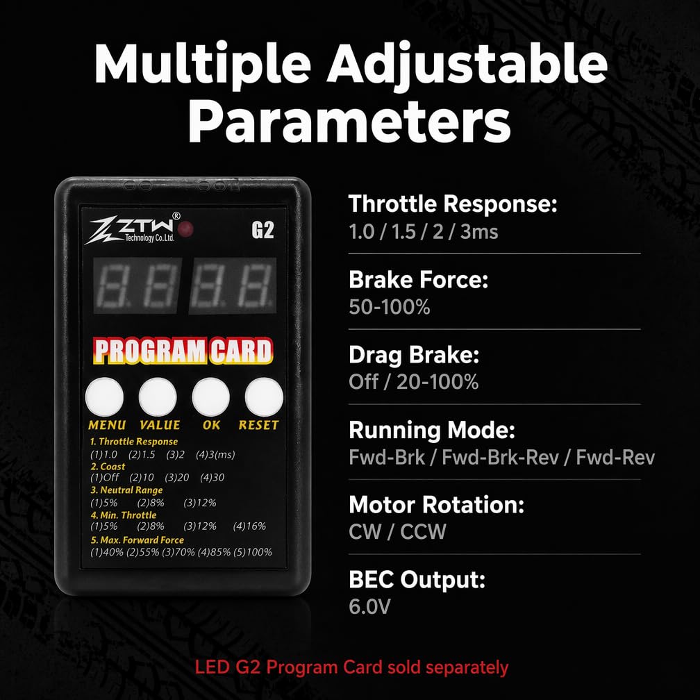 ZTW Beast G2 SL 80A ESC 2-3S Sensorless Brushless Speed Controller 6V/3A SBEC for 1/10 RC Car RTR Truck Buggy Truggy