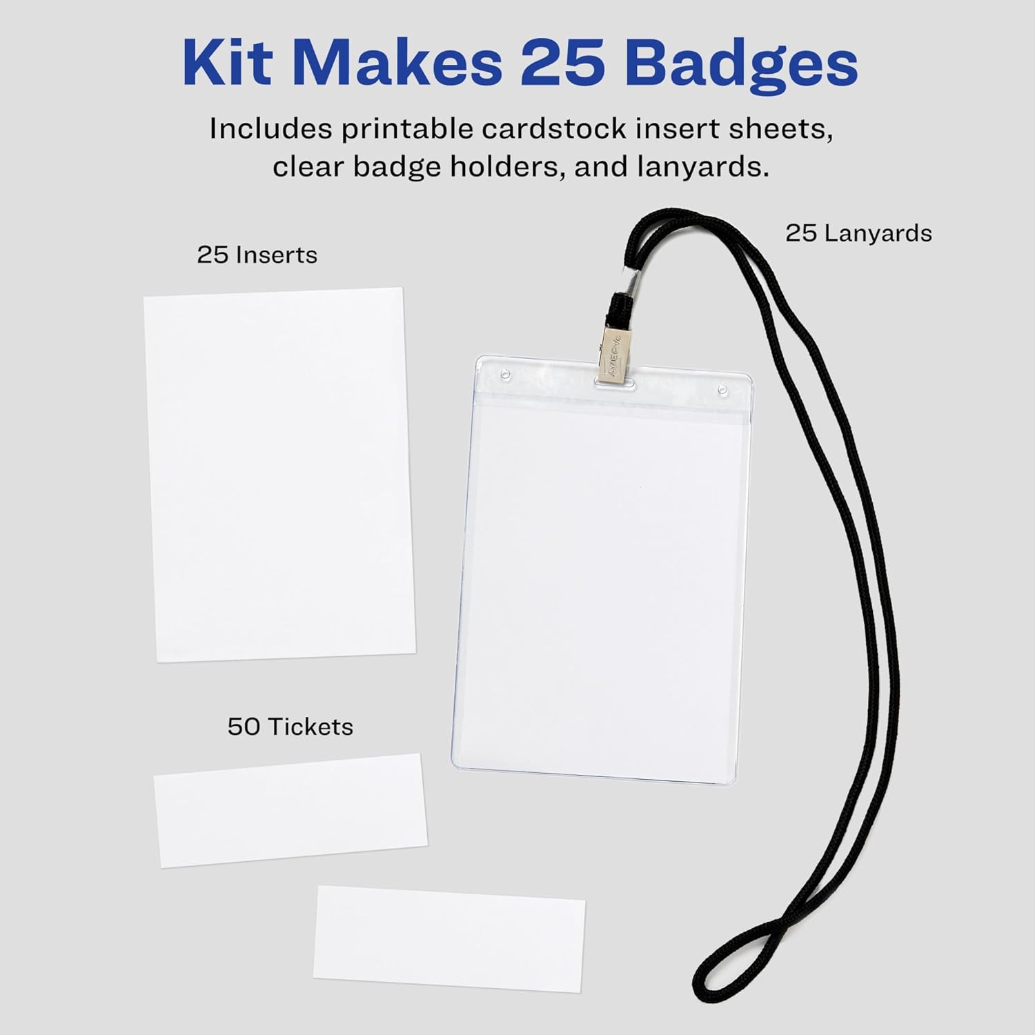 Avery Customizable Name Badges, 6" x 4.25", Laser/Inkjet Printable Inserts Including Tickets, 25 Vertical Name Tag Holders, Includes Lanyards (8520) - Image 3