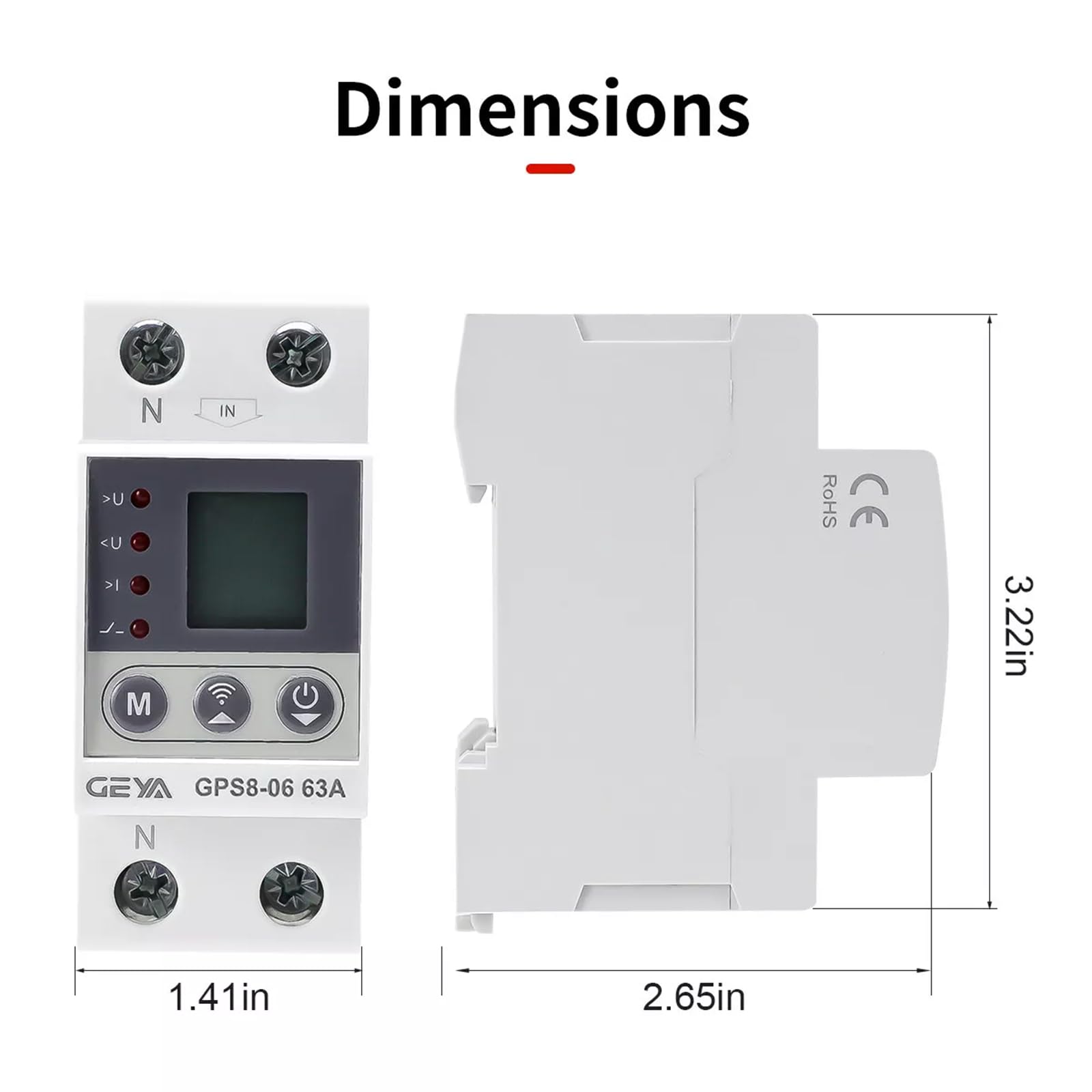 GEYA Dispositivo de protección de corriente/voltaje de control Wifi con función de medición Pantalla LCD AC220V (63A)