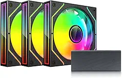 Kit Cooler Fan para Gabinete C3Tech Gaming F9-L660BKRGB Preto + Hub controlador de cooler fan com capacidade de 10 coolers, LED ARGB, controle remoto, 12 cm