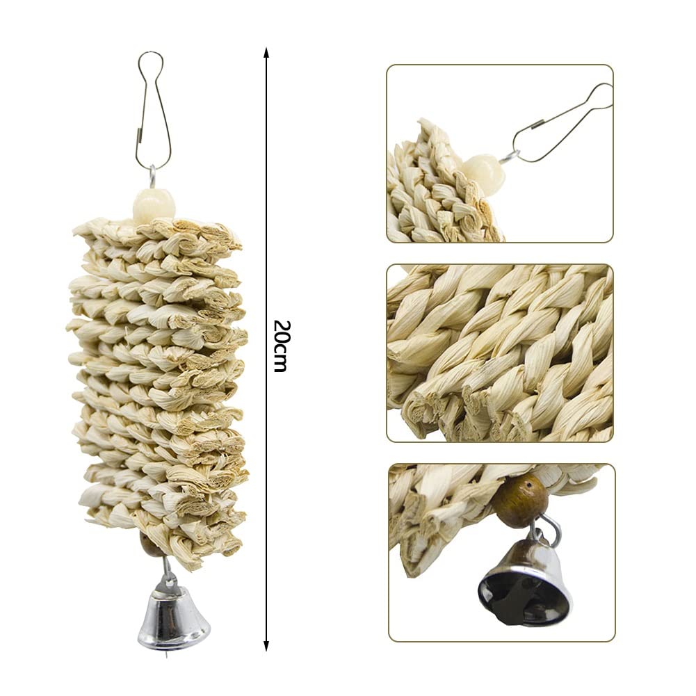 ArinkO Juguete para Masticar con Forma de Casco de maíz Natural, de Madera, para pájaros, Loros, Columpio, Escalada y mordida con Campana, Juguete para Colgar en Jaula