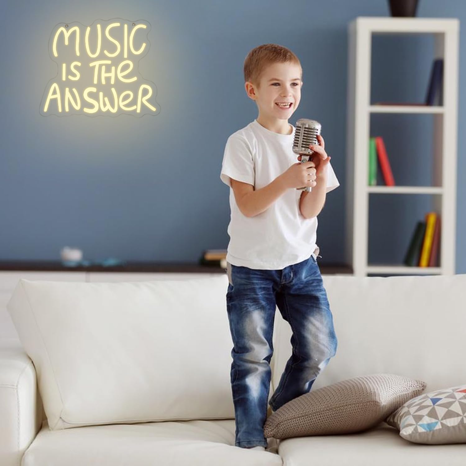 Music Is The Answer - Insegna al neon per decorazione da parete, luce bianca calda, luce al neon, luce al neon, luce al neon per studio, concerto, bar, decorazione per camera da letto