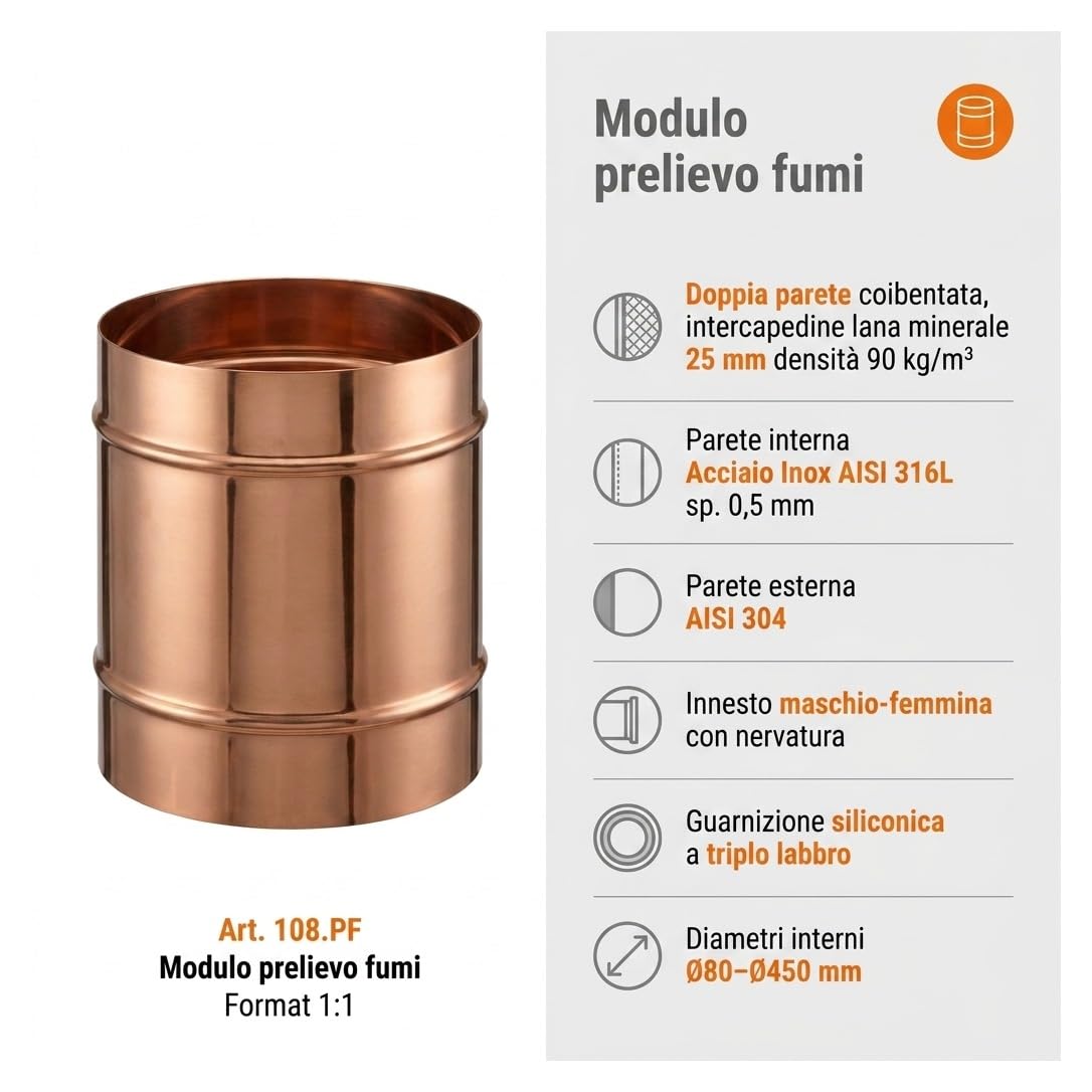 MAKA Modulo Prelievo Fumi Canna Fumaria Doppia Parete Rame Ø 130 mm