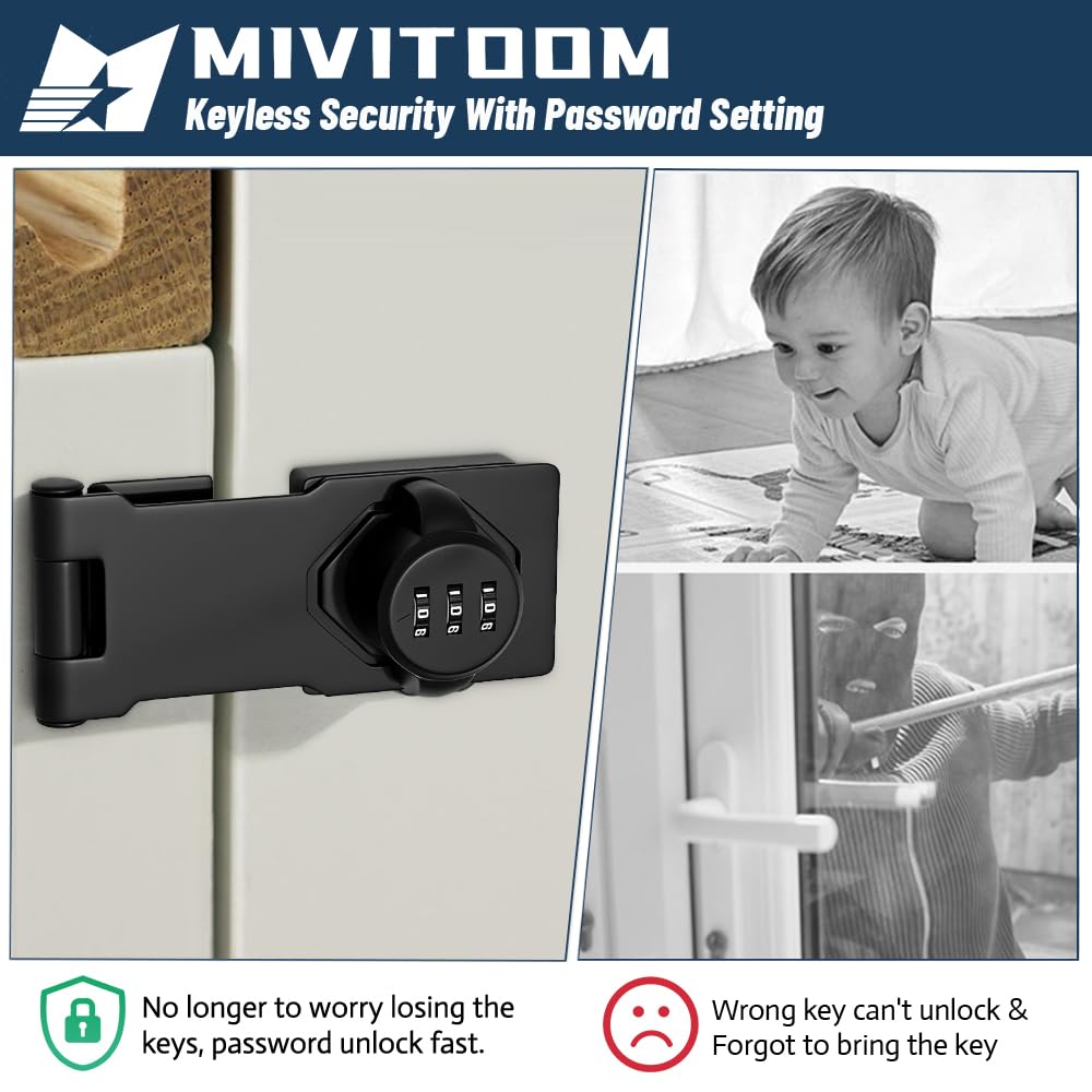 4.5Inch Cabinet Password Hasp Lock 3-Digit Combination Door Lock Internal - Image 2