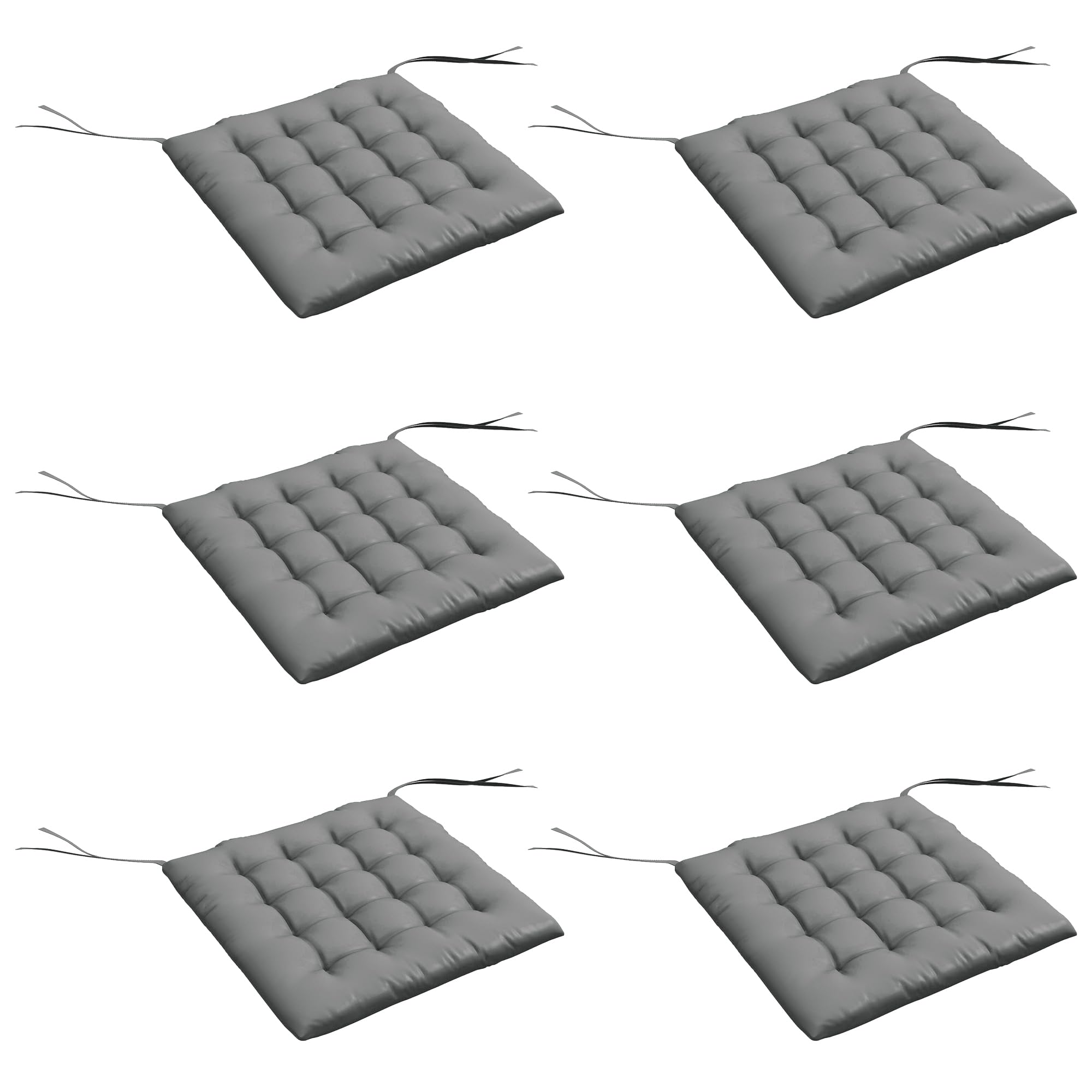Outsunny Lot de 6 Coussins de Chaise Jardin Capitonné 42x42cm Gris Foncé | Coussins Extérieur, Grand Confort, avec Attaches, Galette Chaise Exterieur