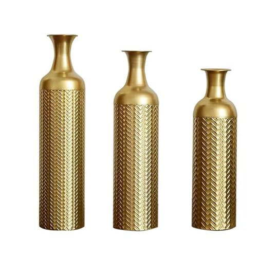Lot de 3 vases de sol en métal - Grands vases décoratifs - 83/65/50 cm - Pour herbe de la pampa, fleurs séchées et décoration moderne du salon, du couloir et de la chambre à coucher - Grands vases au
