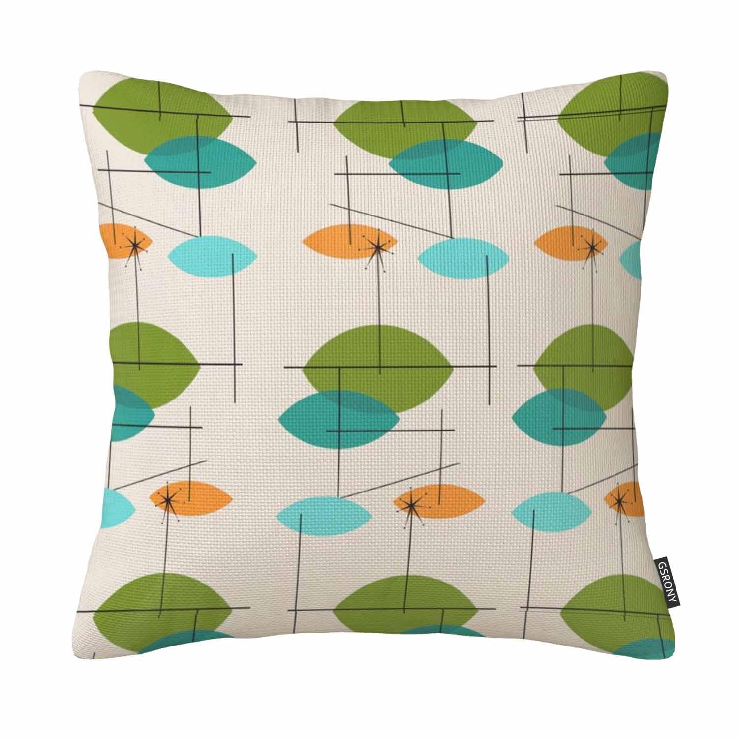 Gsrony Black Art Throw Pillow Covers Orange Mid Retro Atomic Mobile Teal Century Cushion Pillow Case Home Decor Pillowcase 18X18 Inches