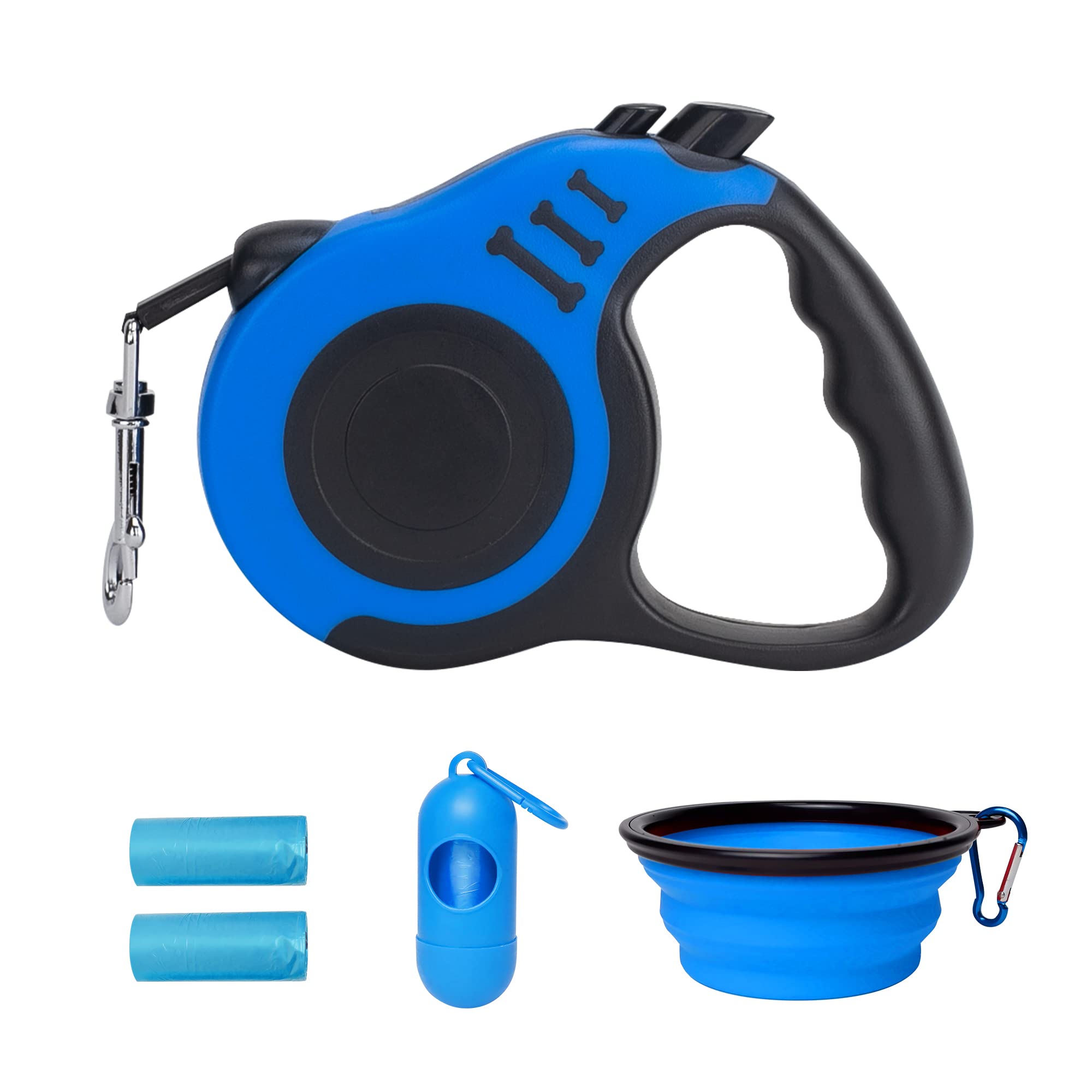 LIEVUIKEN Retractable Dog Leash Automatic Telescopic Tractor Dog Tape, Pet Tape 10/16 FT Durable and Convenient, with Folding Bowl, Dispenser, Rubbish Bags, Suitable for Small and Medium Dogs