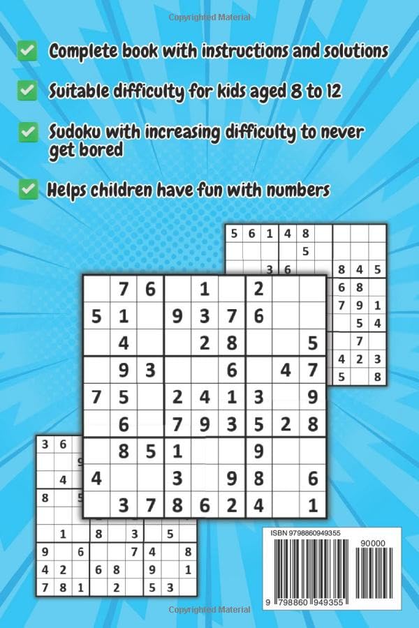 Vista 2 de Sudoku for Kids Ages 8-12 over 200 Fun Sudoku Puzzles with Increasing Difficulty and Solutions 9x9 Grids, Large Print, Made for Children Levels