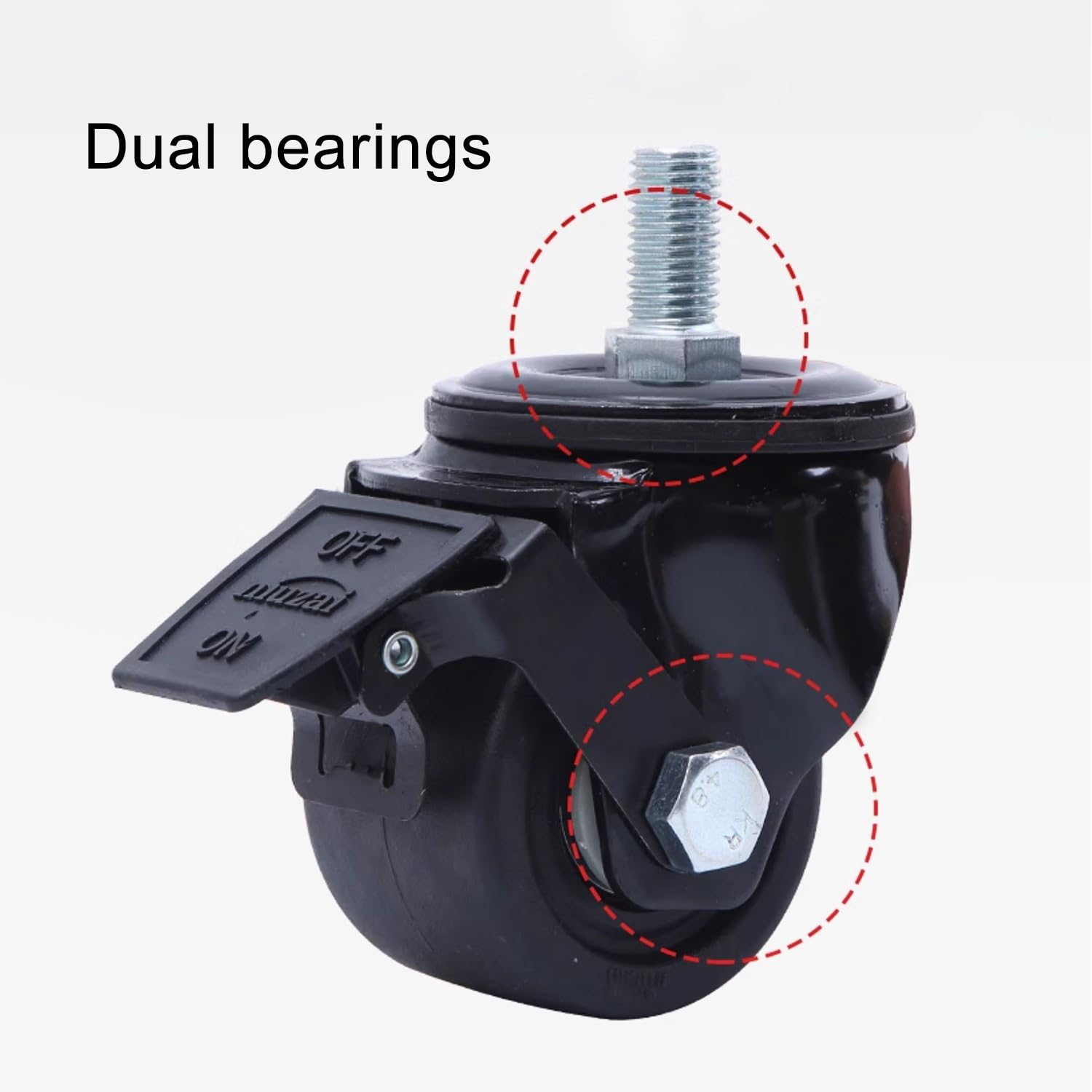 Set di 4, Ruote Piroettanti per Mobili da 65/75 mm, M16 Stelo Filettato, con Freno, Ruota Industriali per Carichi Pesanti, Ruote di Trasporto in Nylon(Swivel,2.5inch)