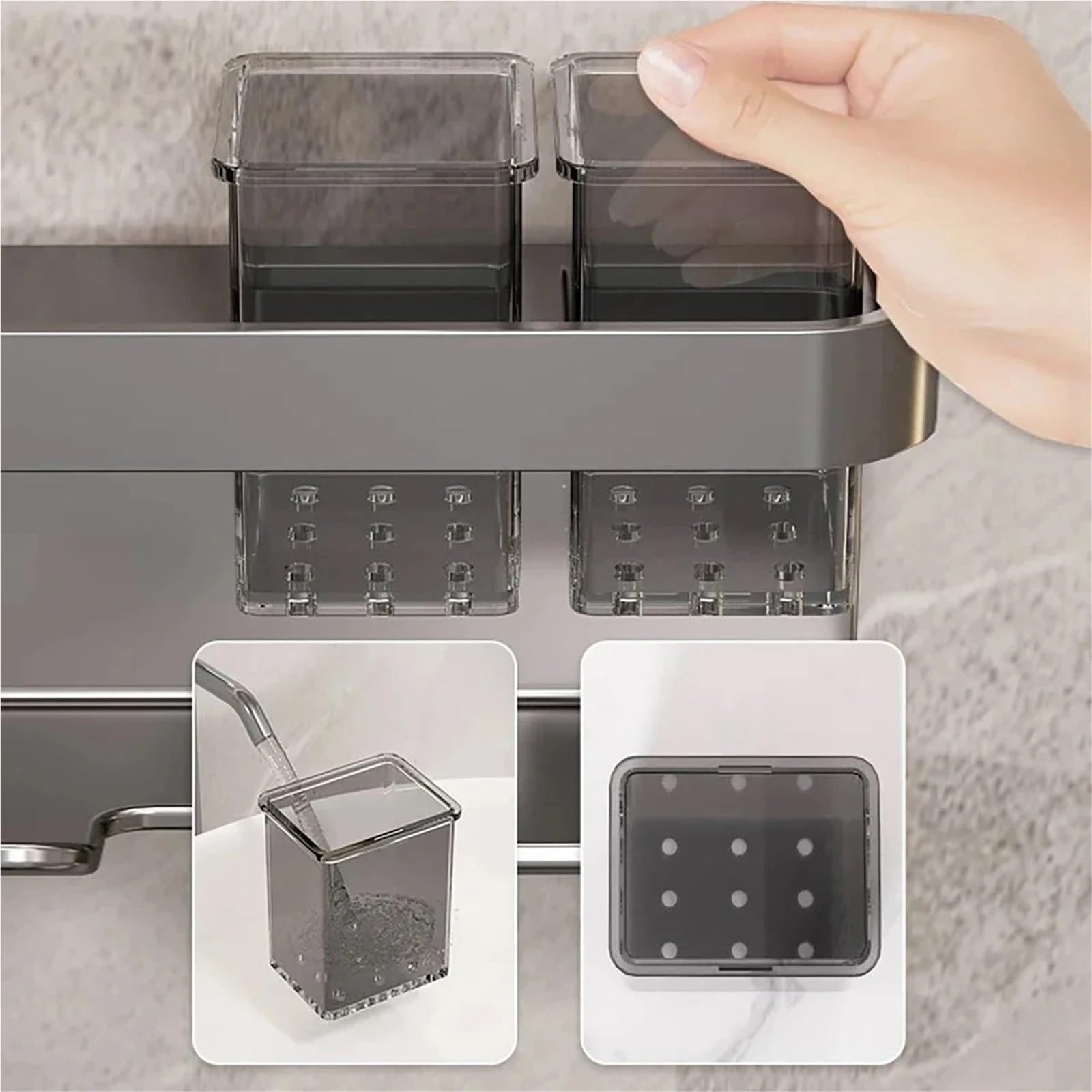 Haartrockner-Aufbewahrungsregal aus Aluminiumlegierung, ohne Bohren, zur Wandmontage, 2-in-1-Badezimmerregal Für Haartrockner