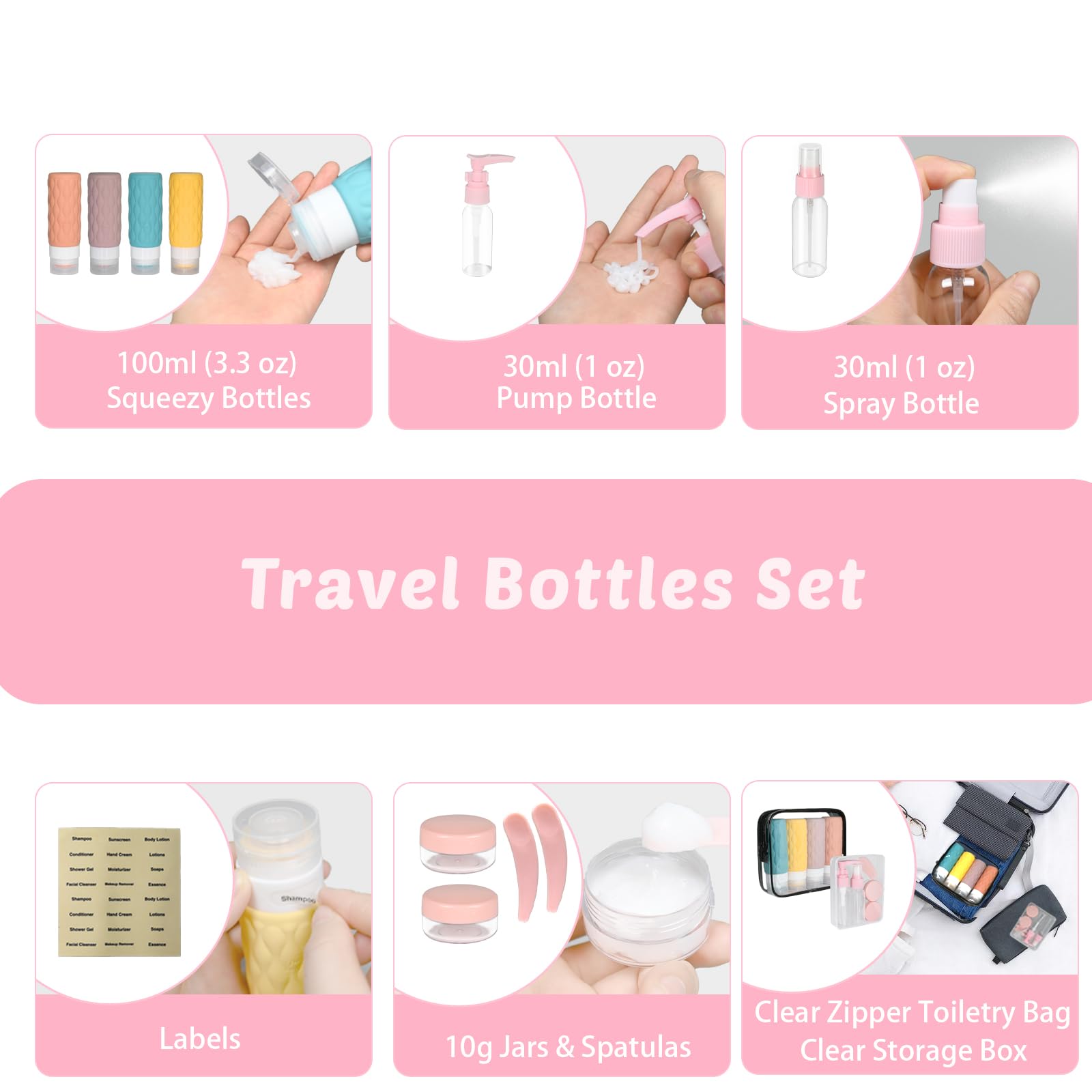 Set 16 Pezzi Contenitori Viaggio Per Liquidi 100ml - Silicone Senza BPA, Kit Aereo Per Shampoo E Crema - Foto 2