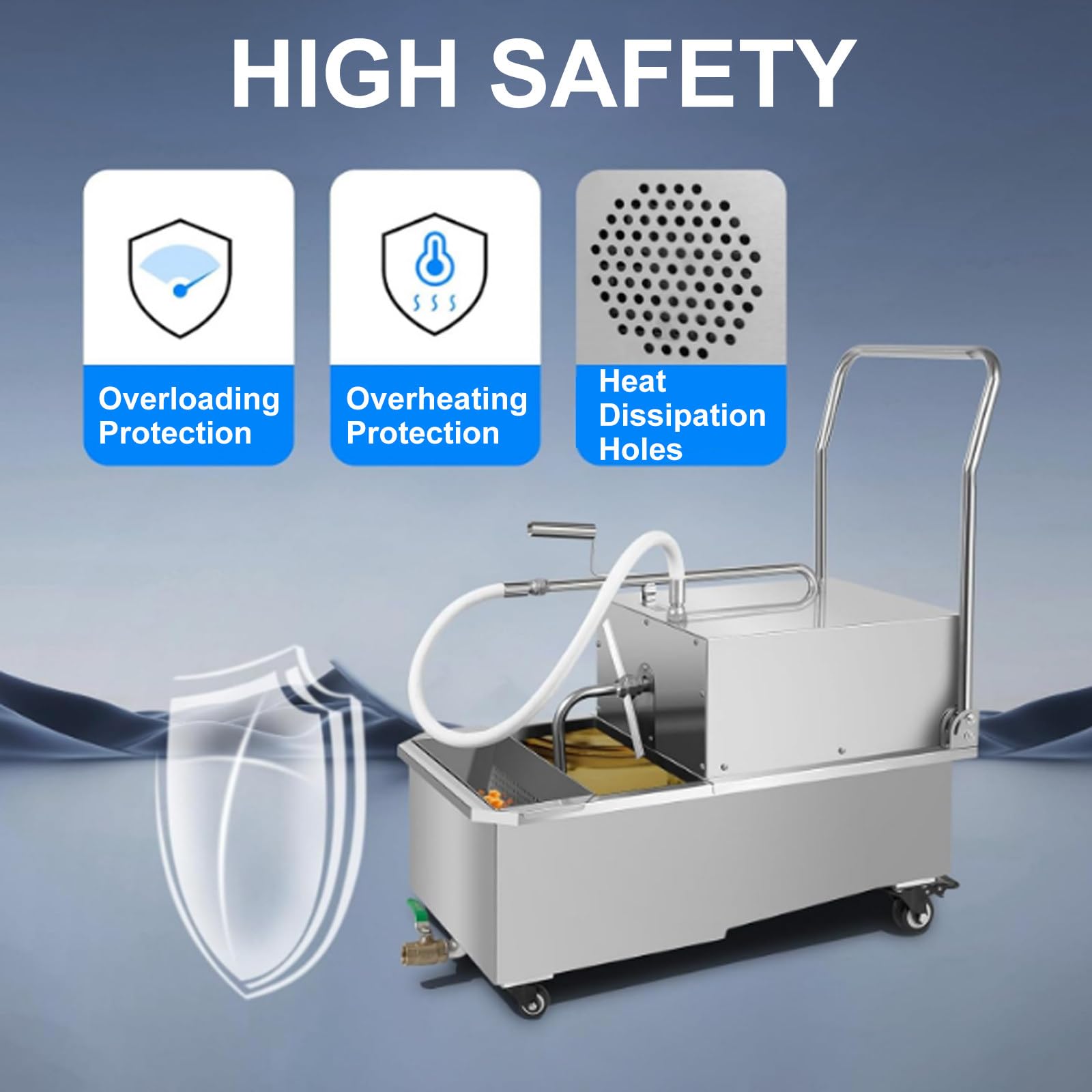 Máquina de filtro de freidora comercial, sistemas de filtración de aceite para separación de aceite de cocina, carrito de llenado de acero inoxidable para restaurantes, movilidad fácil de usar