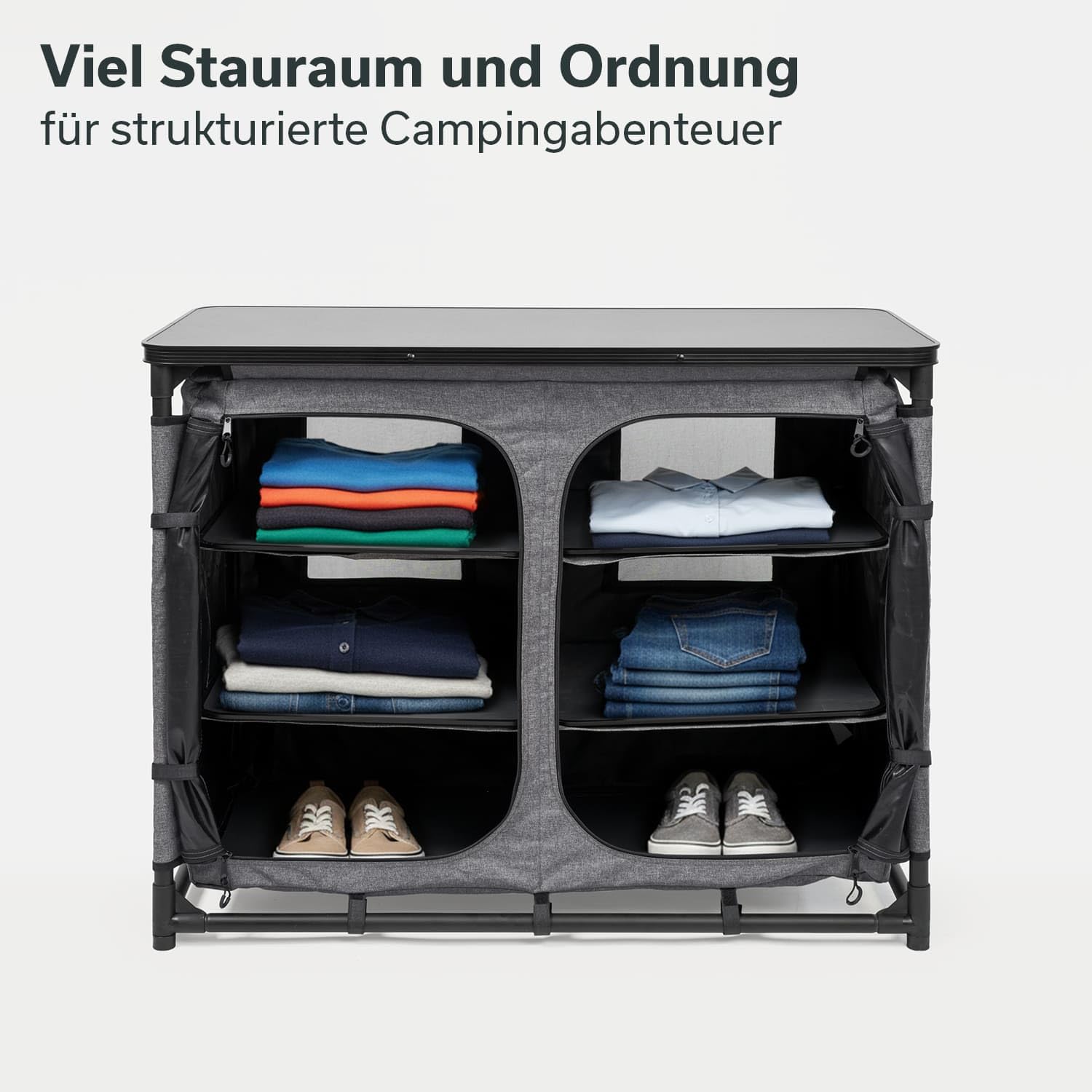Skandika Ruoka Armoire de camping | Armoire haute, système d'emboîtement sans outils, 83 cm de haut, 6 compartiments avec étagères, sac de transport, cuisine de camping, charge maximale 50 kg