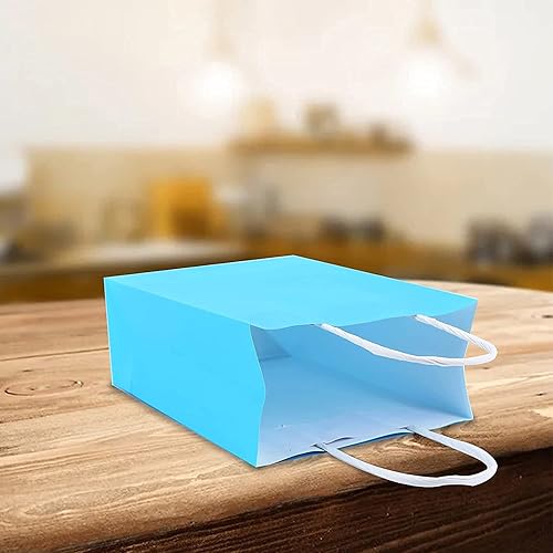 Miniatura 5 de YADIAN 10 bolsas de regalo de papel kraft con asa, bolsas de regalo azules de tamaño pequeño para Navidad, cumpleaños, bodas y celebraciones de