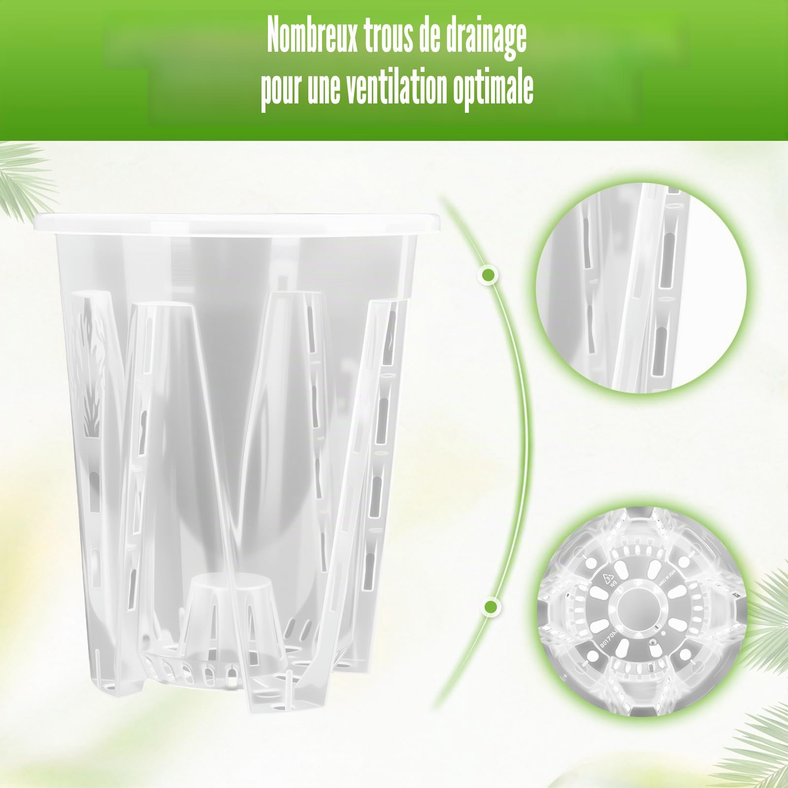 Cable Leader Lot de 3 Pots à orchidées Transparents en Fleur Plastique | pot orchidée avec trous de drainage, perméables à l'air pour plantes et fleurs en intérieur et en extérieur (14 cm + plateau)