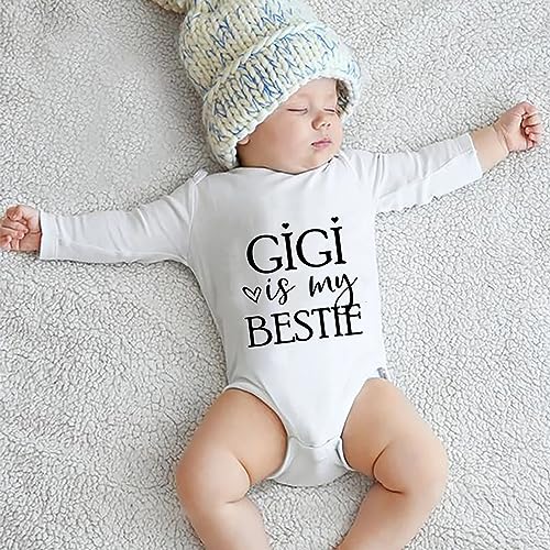 Gigi Is My Bestie Baby Romper Long Sleeve Baby Boy Bodysuit White Infant Outfits3