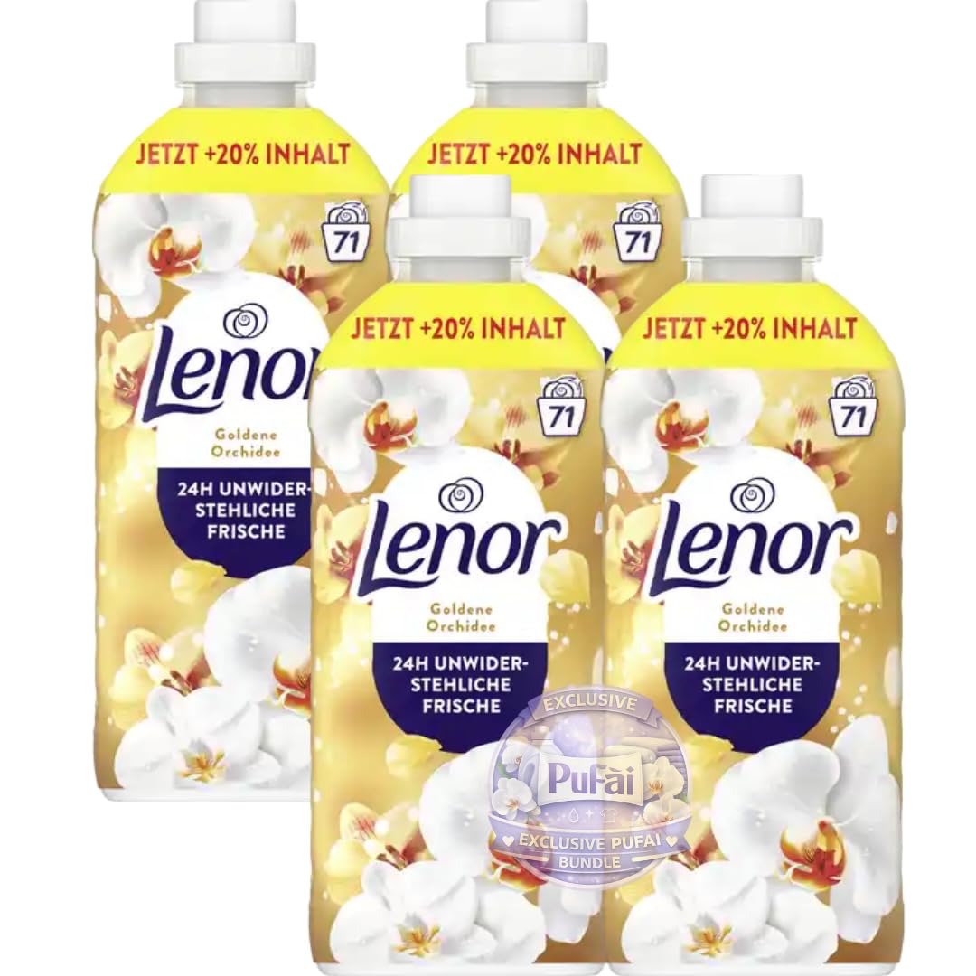 PUFAI Bundle – Weichspüler Konzentrat Goldene Orchidee XXL 71 WL x 4 | Flüssiger Weichspüler für bis zu 284 Waschladungen | Großpac