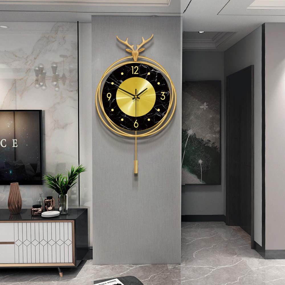 XJBTBA Digitale Wanduhr, Hirschkopf-Uhr aus reinem Kupfer, stilvolle Persönlichkeits-Wanduhr für Wohnzimmer-Heimdekoration, minimalistische Kunst-Wanduhr, verwendet in Zuhause, Büro, Hotel