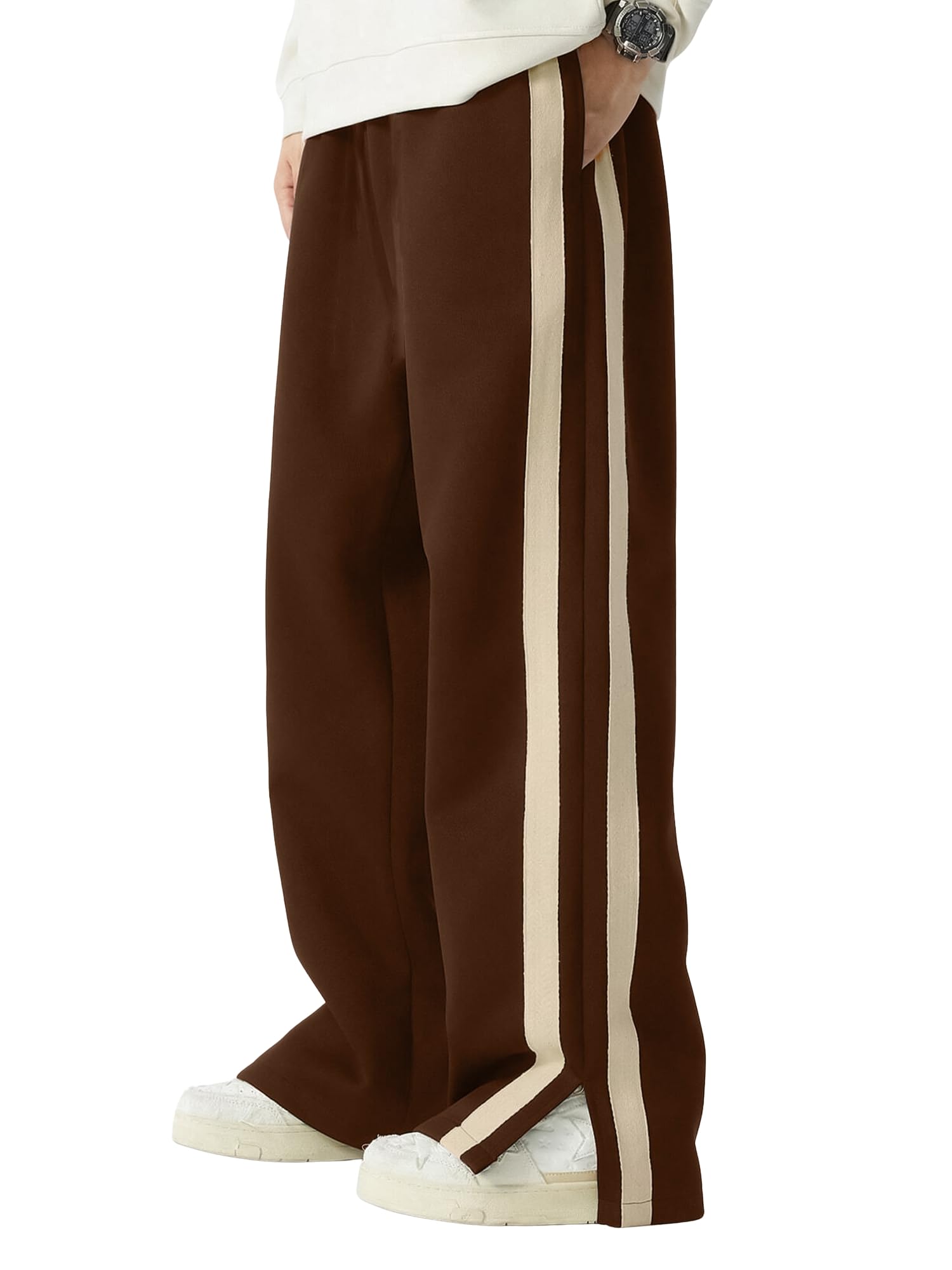 maniac Mens Colorblock Side Tap Black and Beige Color Baggy Fit Pant-picture-53