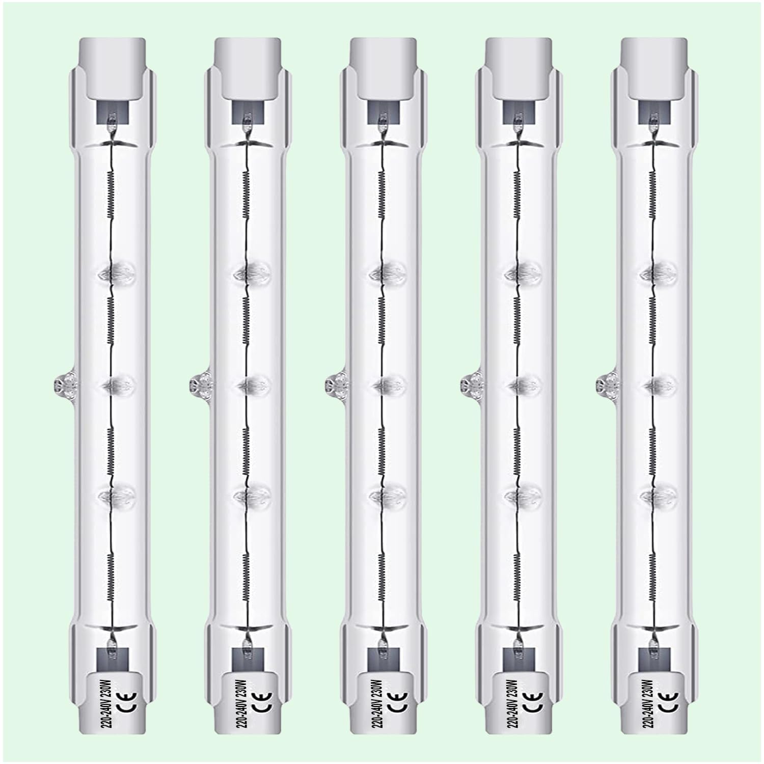 Vinaco R7S 118mm 230w, 5er-Pack j118 r7s dimmbar mit 2800k Warmweiß, Hohe Leistung 4680LM halogenlampe 230v 230w r7s, Langlebig leuchtmittel r7s halogen für Sicherheitsleuchten, Landschaftsleuchten