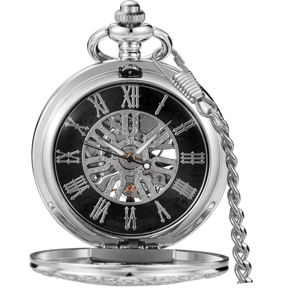 Reloj de bolsillo mecánico retro Tiong calado con caja de regalo 8