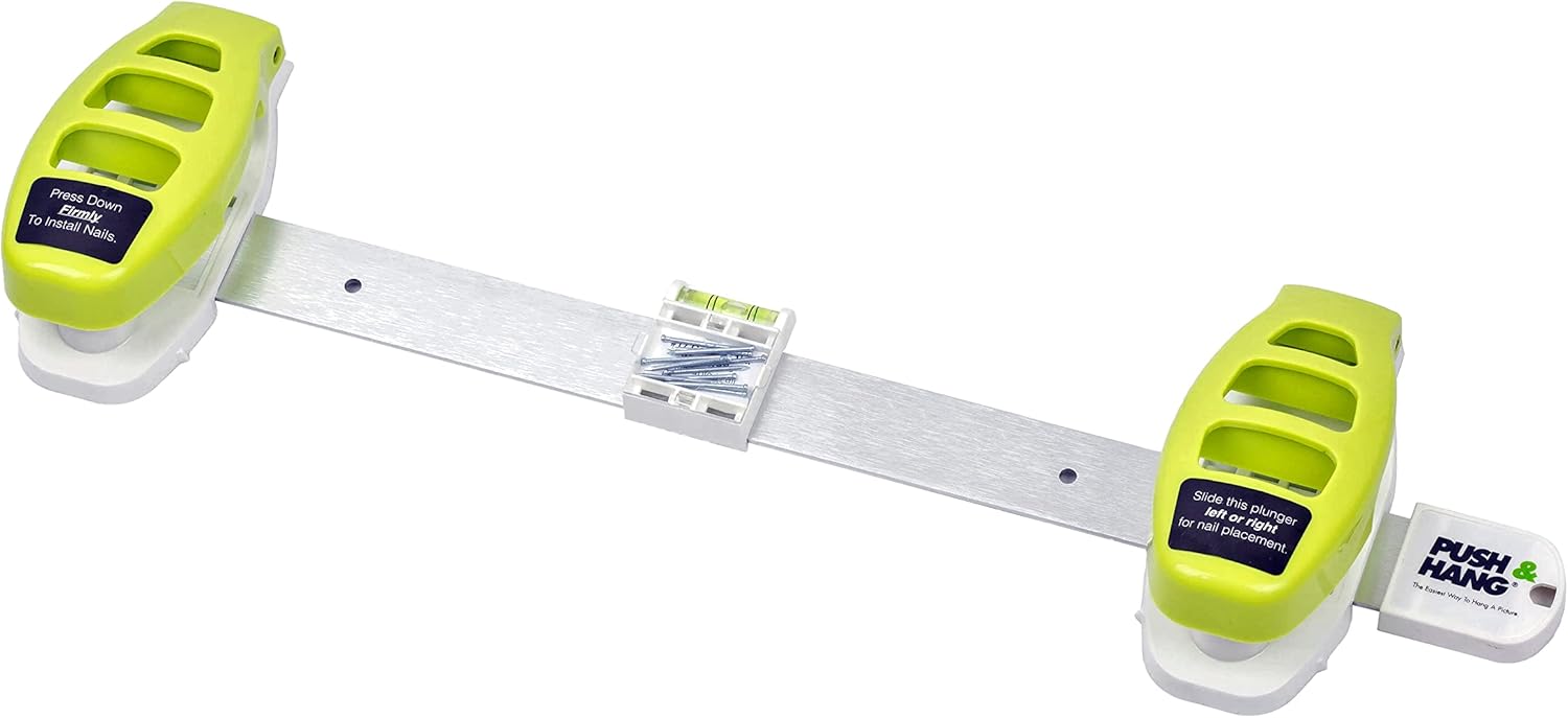 Hangman Push & Hang Pro Picture Hanging Tool Kit with Nails and Level for Wall Art Pictures Frames Green ‎PHLA-18