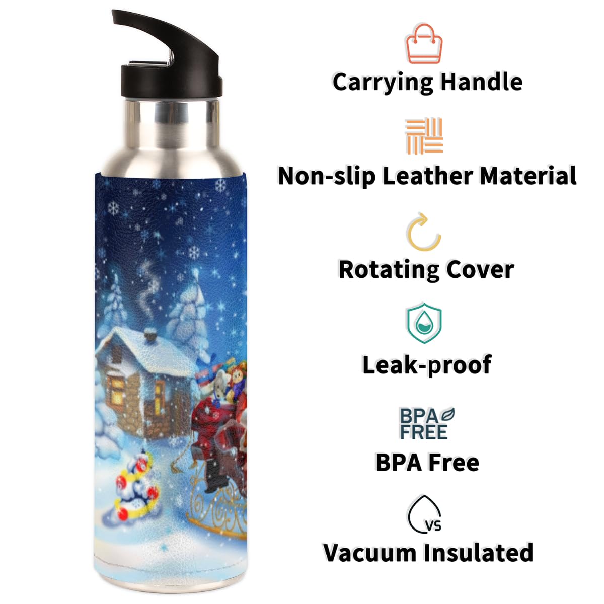 Borraccia Natalizia Per Bambini Con Renna E Cannuccia - 500 Ml, Senza BPA, Design Divertente