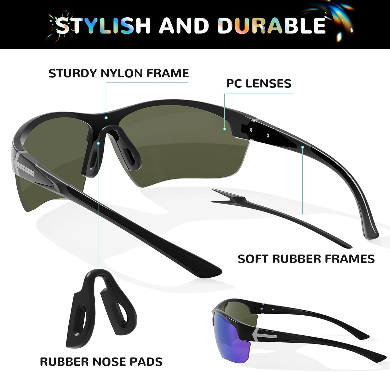 B.N.U.S Sports Sunglasses for men polarized Ultimate UV Protection for Cycling, Running, Baseball, Rowing Outdoor