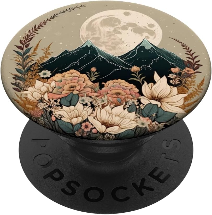 Boho Mountain Moon Phases Floral Aesthetic Chic Flower PopSockets Adhesive PopGrip