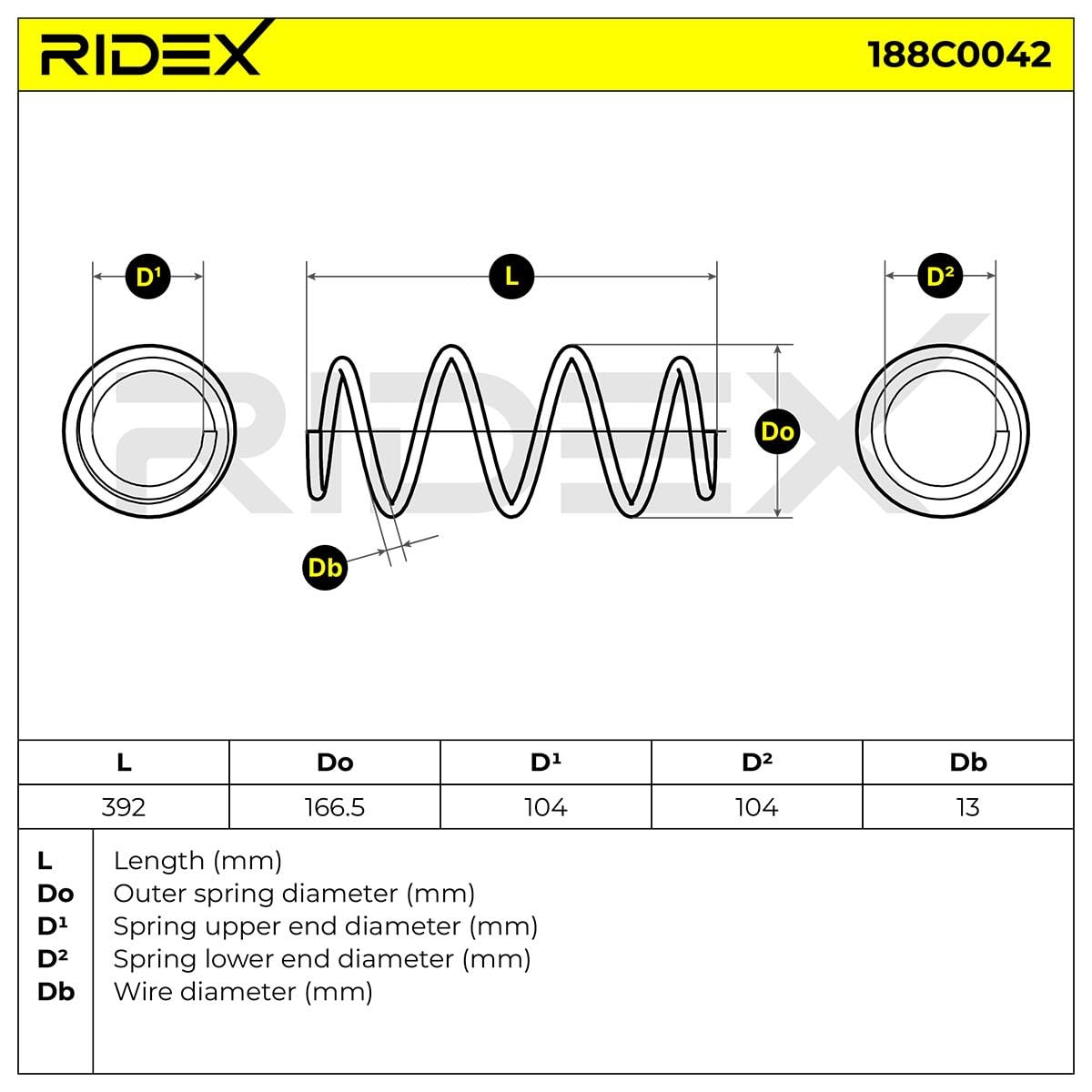 RIDEX 188C0042 2x Ressort de suspension Avant Compatible avec RENAULT Laguna 2 5 portes BG, BG0/1