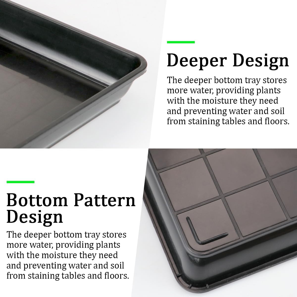 5Pcs Square Plastic Plant Saucer 13 Inches Flower Pot Bottom Seat Flower Pot Tray Thick Plastic Drip Tray for Outdoor and Indoor Plant Pots（Black）