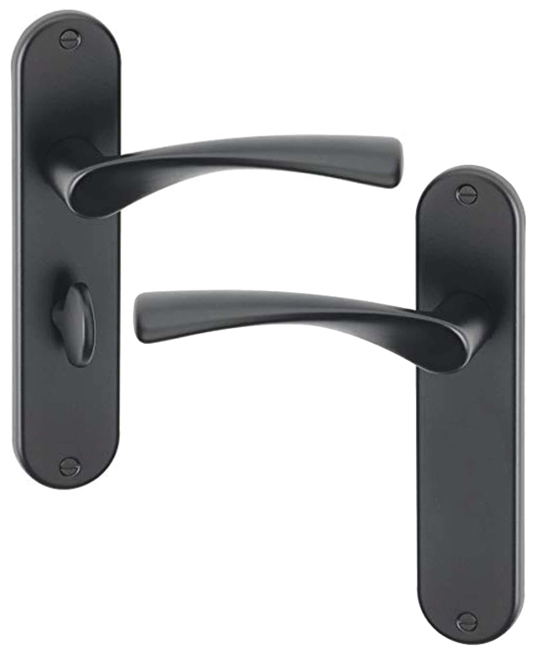 URFIC Black Bathroom Lock on Plate Door Handle. Nickel Handles for